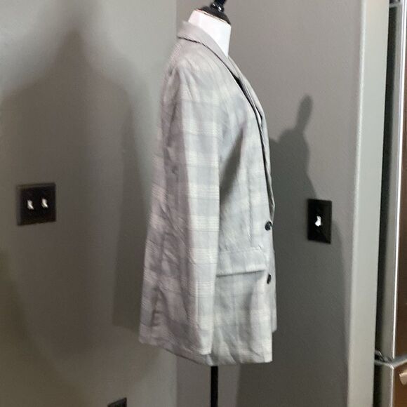 Rachel Zoe Plaid Oversized Blazer Jacket Grey Open Front - Picture 6 of 12